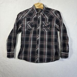 BKE Buckle Plaid Shirt Men’s XL Pearl Snap Athletic Fit Western Cowboy Red Black